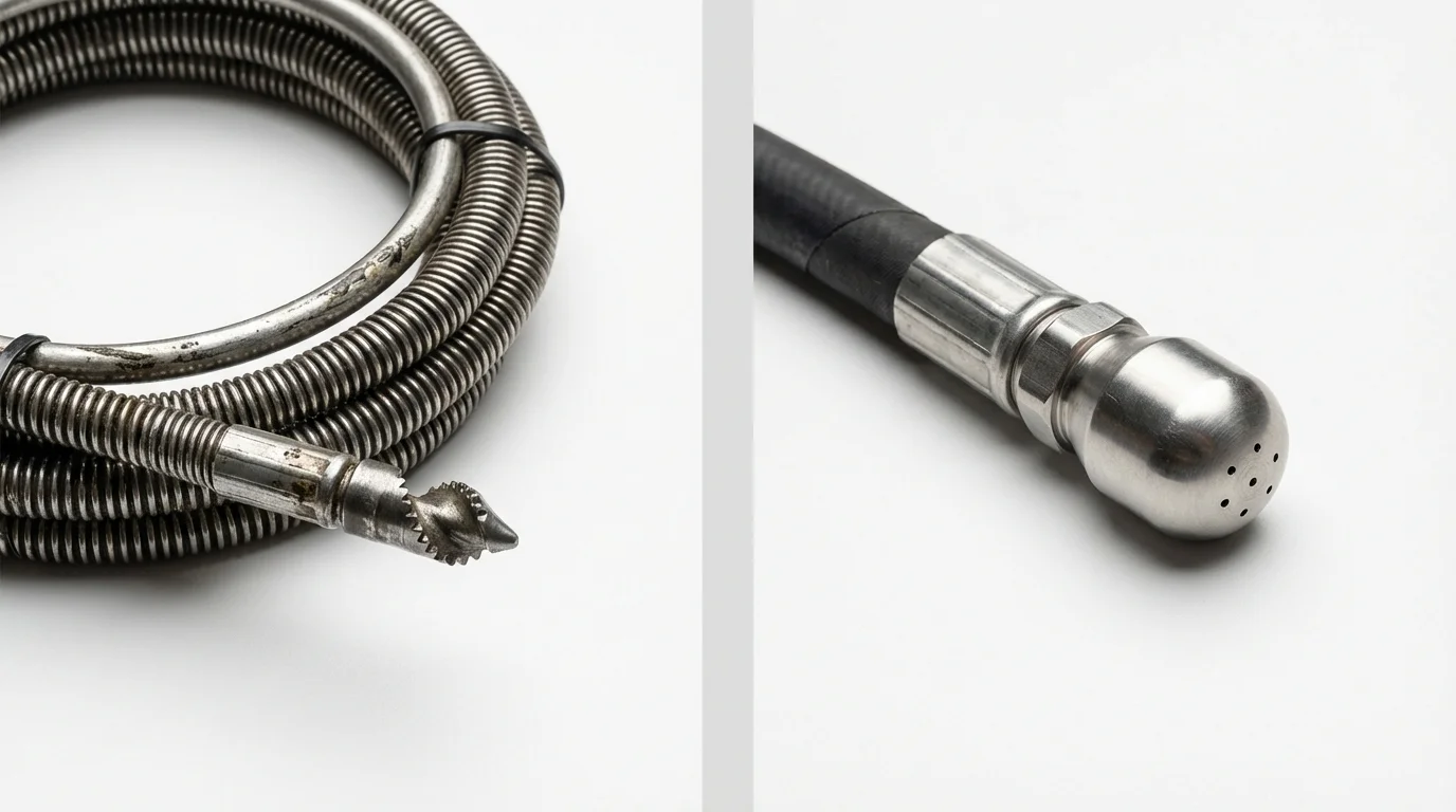 Drain snake cable and hydro jetting nozzle used for drain cleaning in Napanoch, NY
