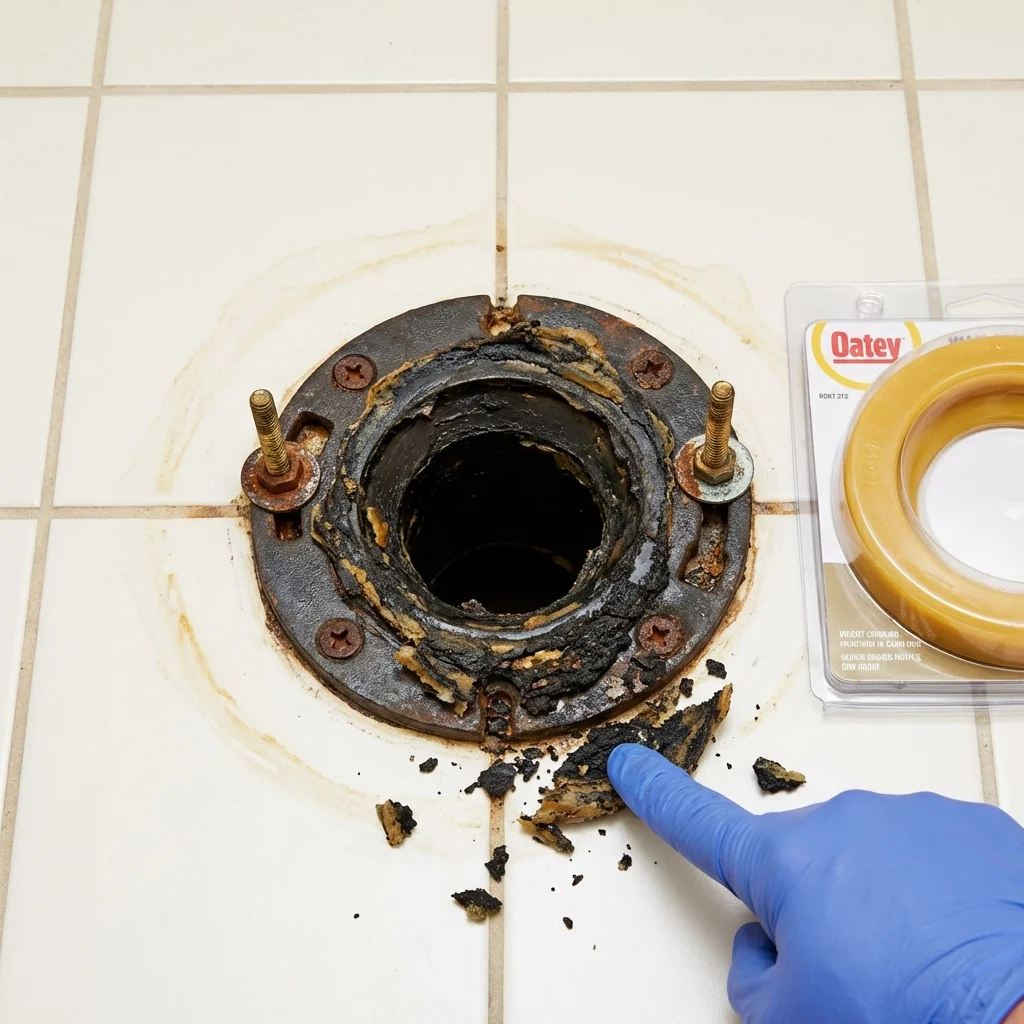 Failed wax ring showing water seepage at the base of a toilet in a Napanoch, NY home