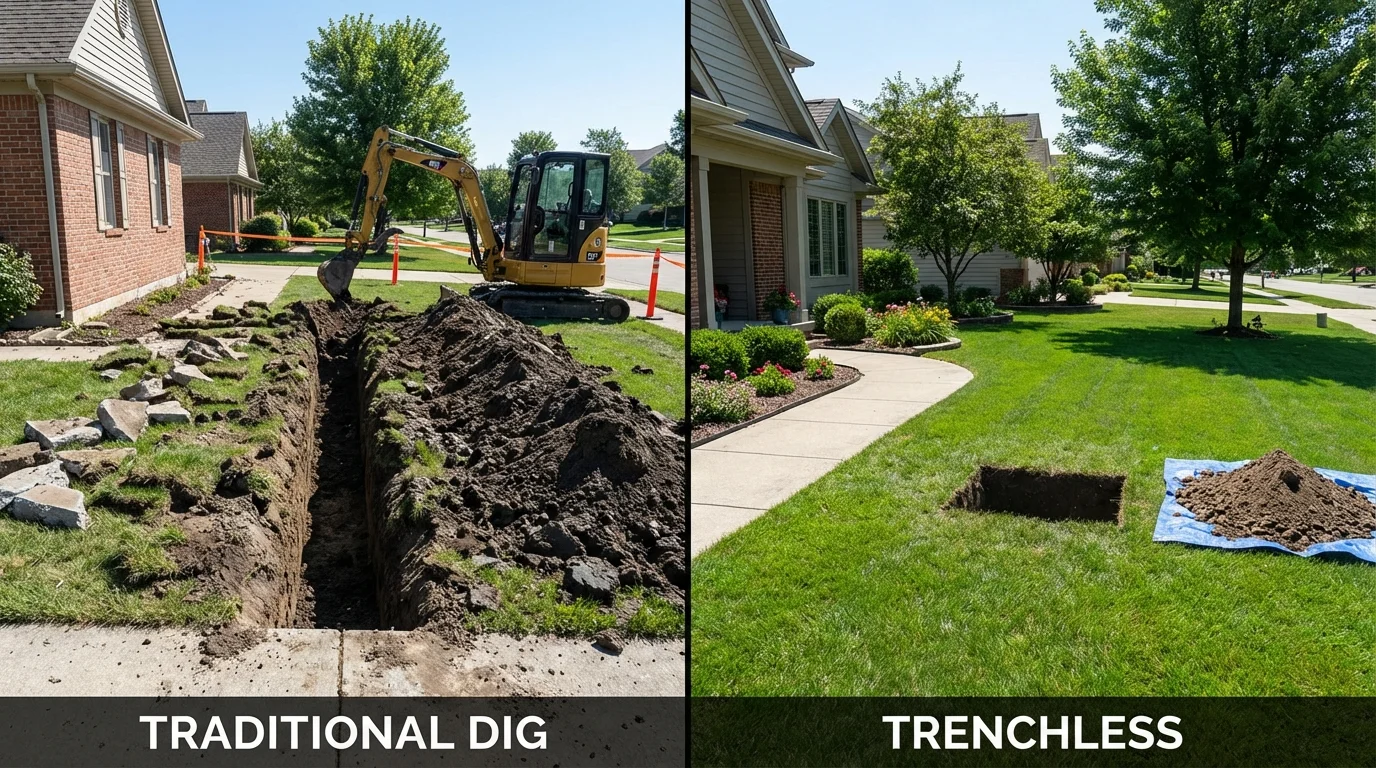 Trenchless sewer repair with minimal yard damage versus traditional excavation in Napanoch, NY